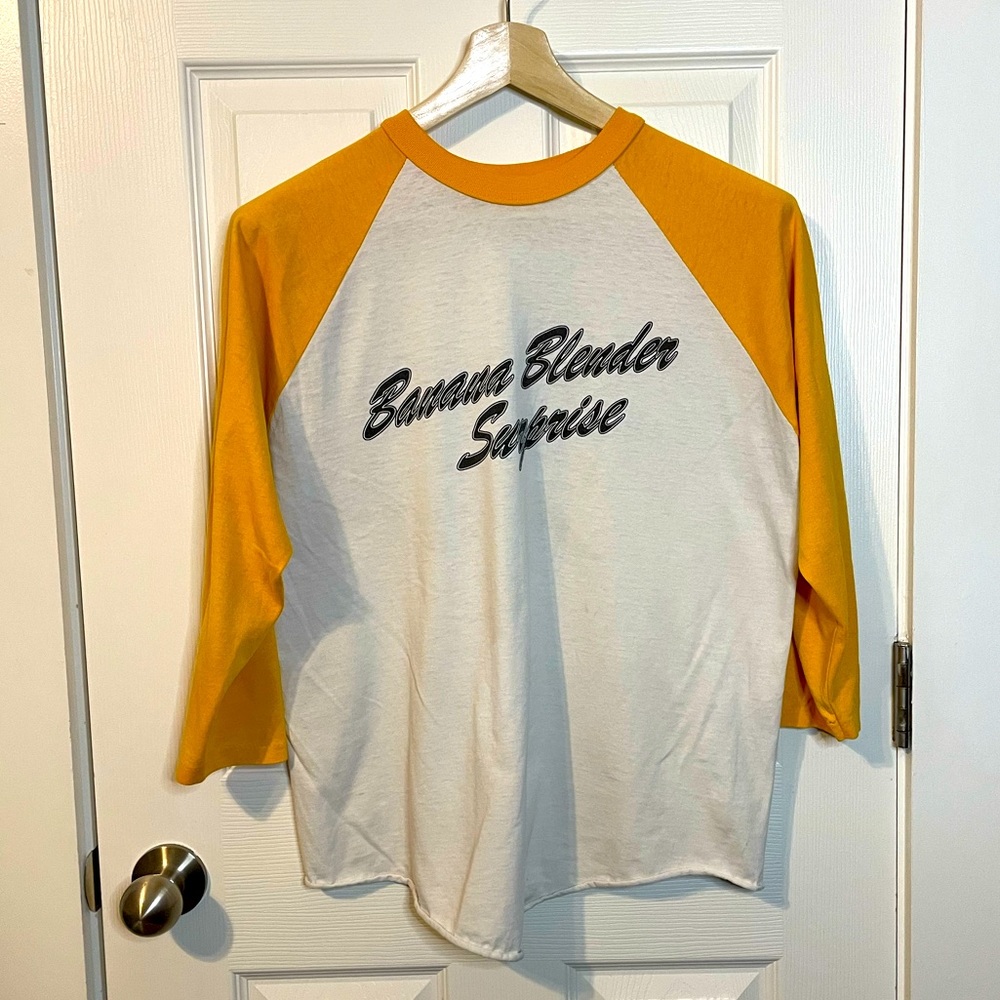 VTG Bomark yellow/white raglan Banana Blender Surprise graphic band tee sz XL